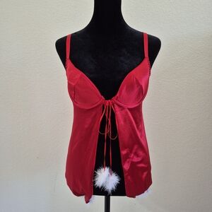 Spencer's Red Santa Claus Lingerie Top with White Fur Trim